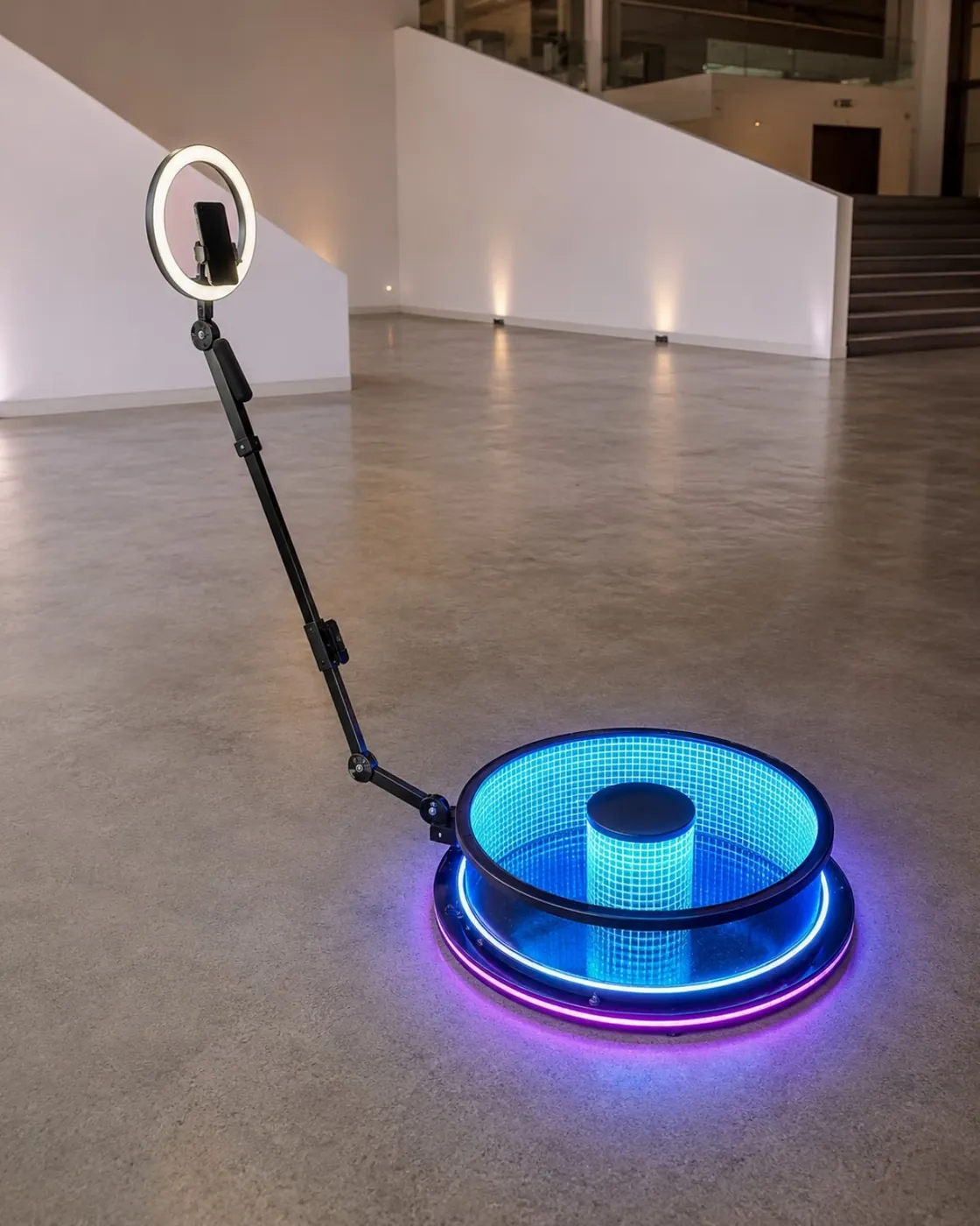 Videobooth da Loop360 com plataforma 360 e braço de câmara